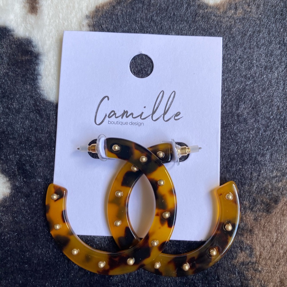 Gold tone Studded Tortoise Shell Hoops